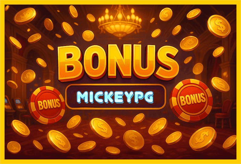 Imagem promovendo bônus MICKEYPG com recompensas imperdíveis.